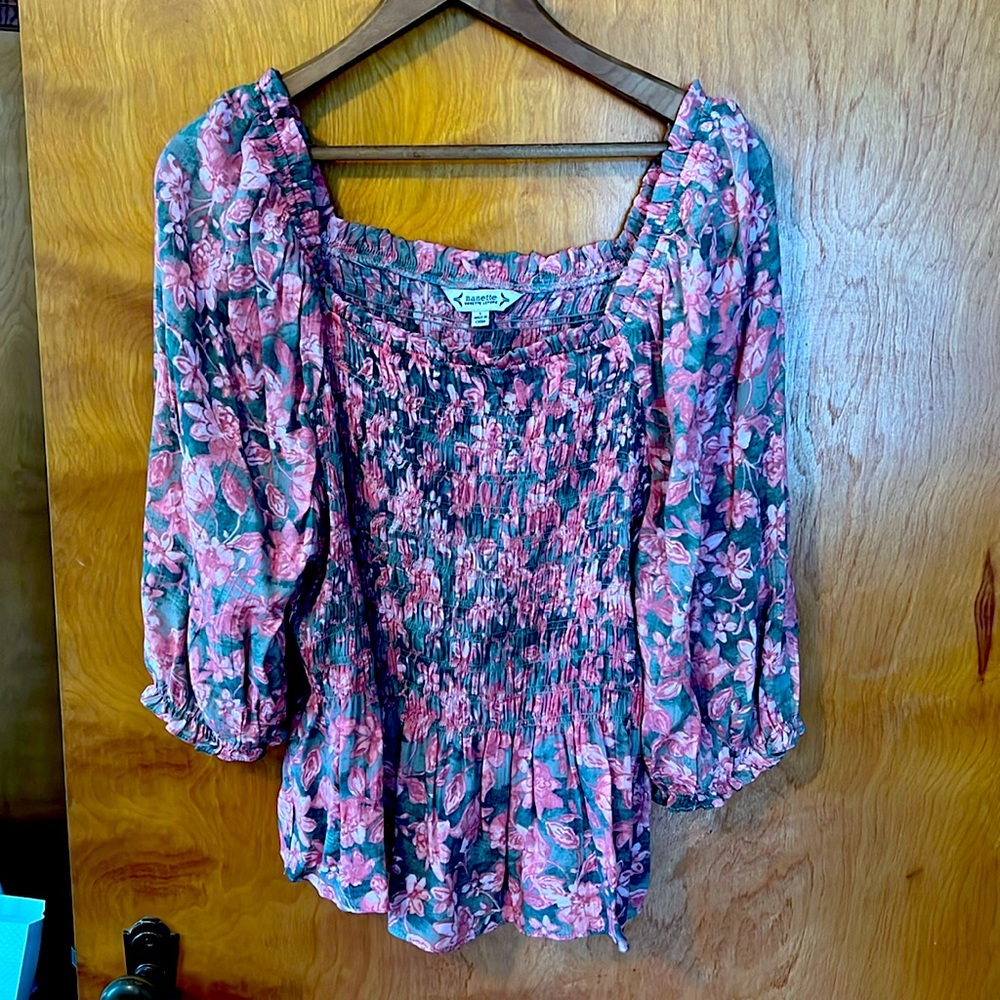 Nanette Lepore Pink and Green Floral Blouse